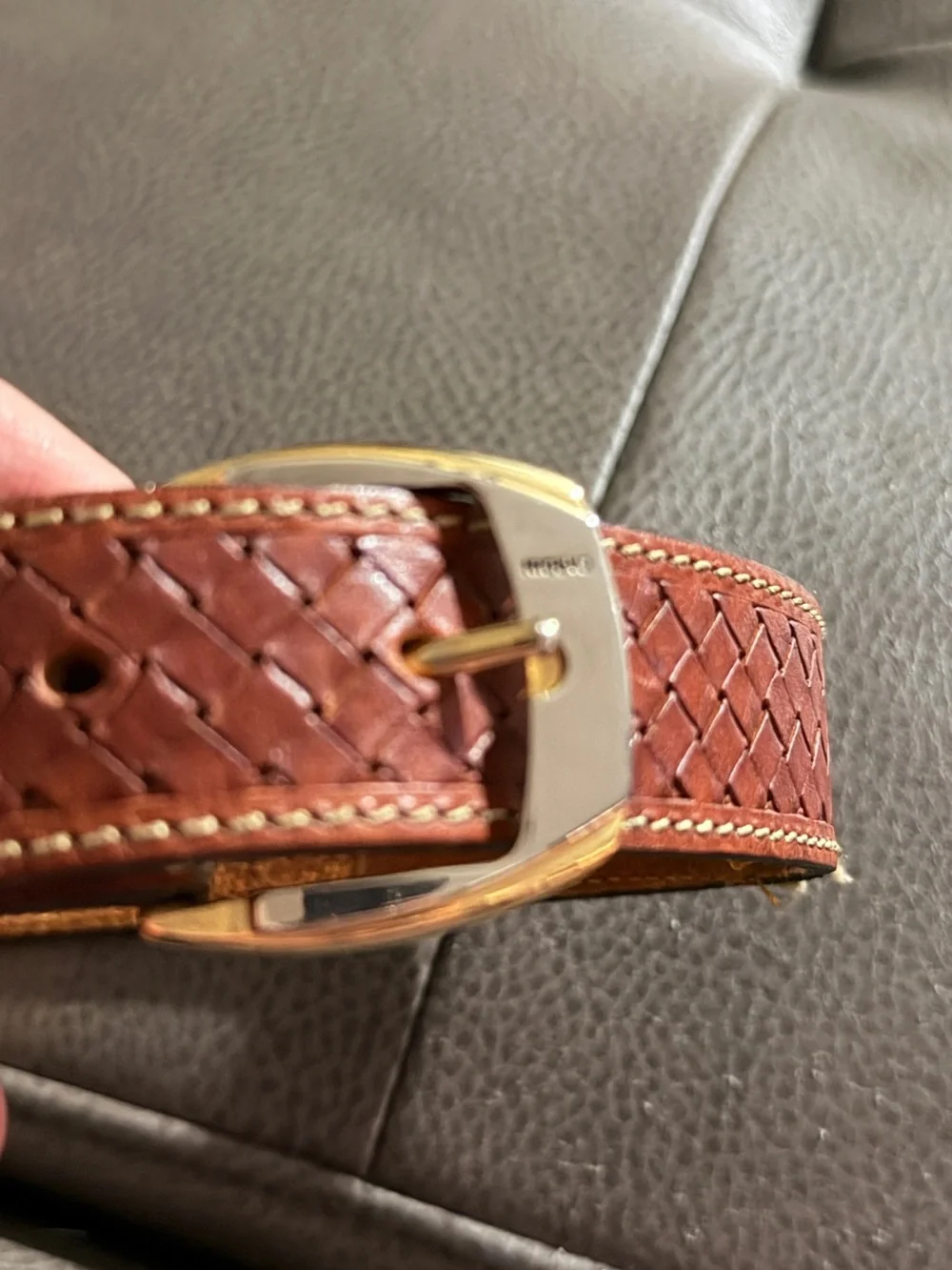 Vintage Pierre Cardin Brown Woven Leather Belt with Gold Accents